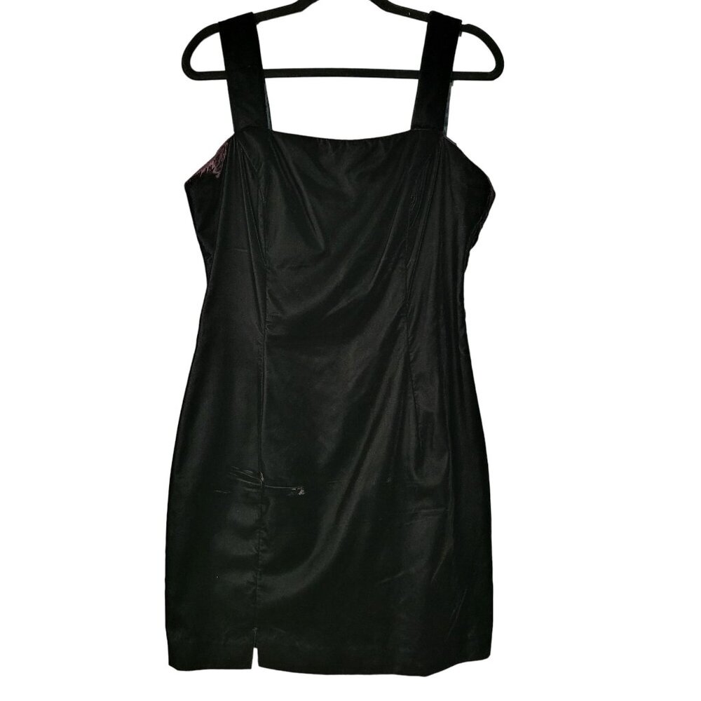 Vintage 90s Y2K sz‎ 8 Square Neck Sleeveless Scott McClintock Black Velvet Dress